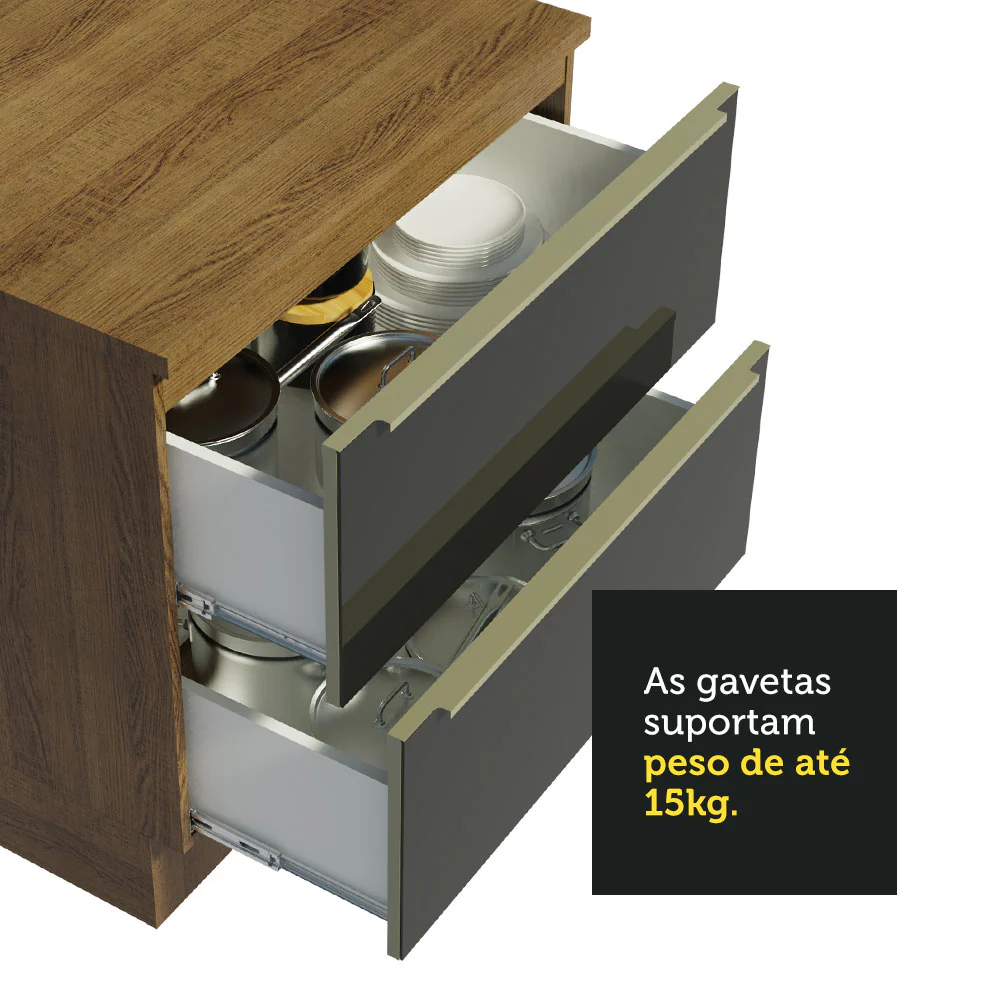 Armário de Cozinha Completa de Canto 546 x 60 cm Rustic/Preto Lux Madesa 05 - Image 7