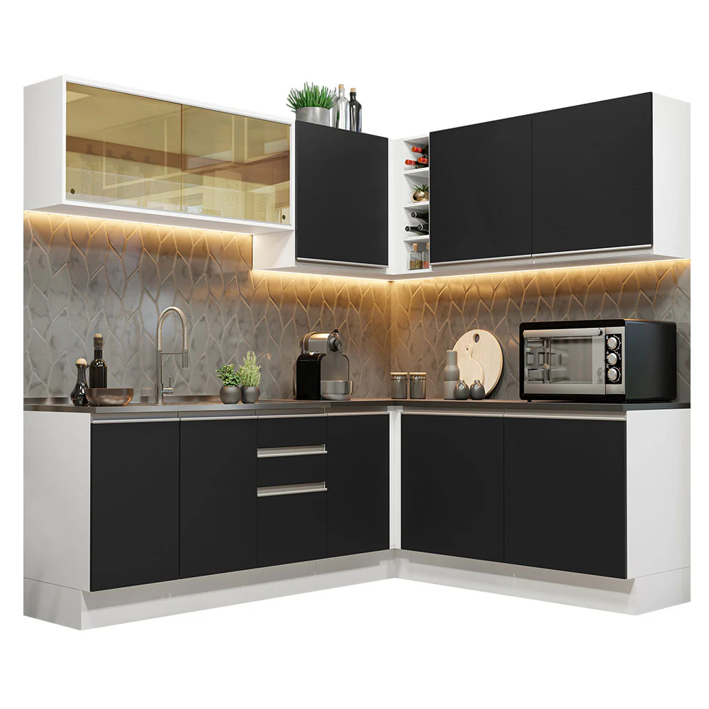 Armário de Cozinha Completa de Canto 100% MDF 389cm Branco/Preto Acordes Madesa 02 - Image 2