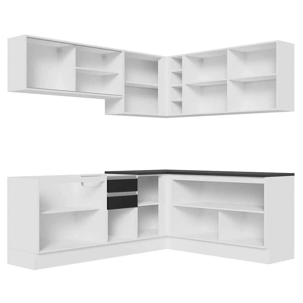 Armário de Cozinha Completa de Canto 100% MDF 389cm Branco/Preto Acordes Madesa 02 - Image 6