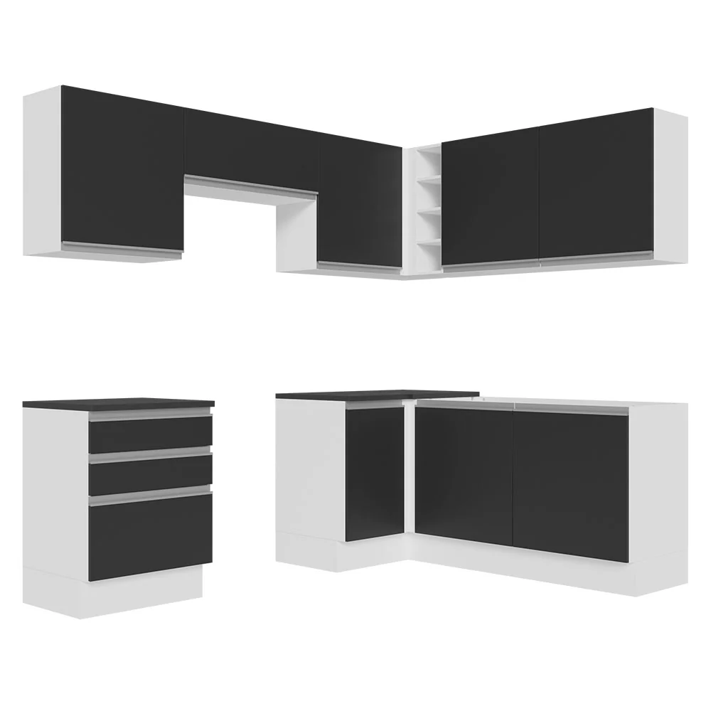 Armário de Cozinha Completa de Canto 100% MDF 409cm Branco/Preto Acordes Madesa 01 - Image 6