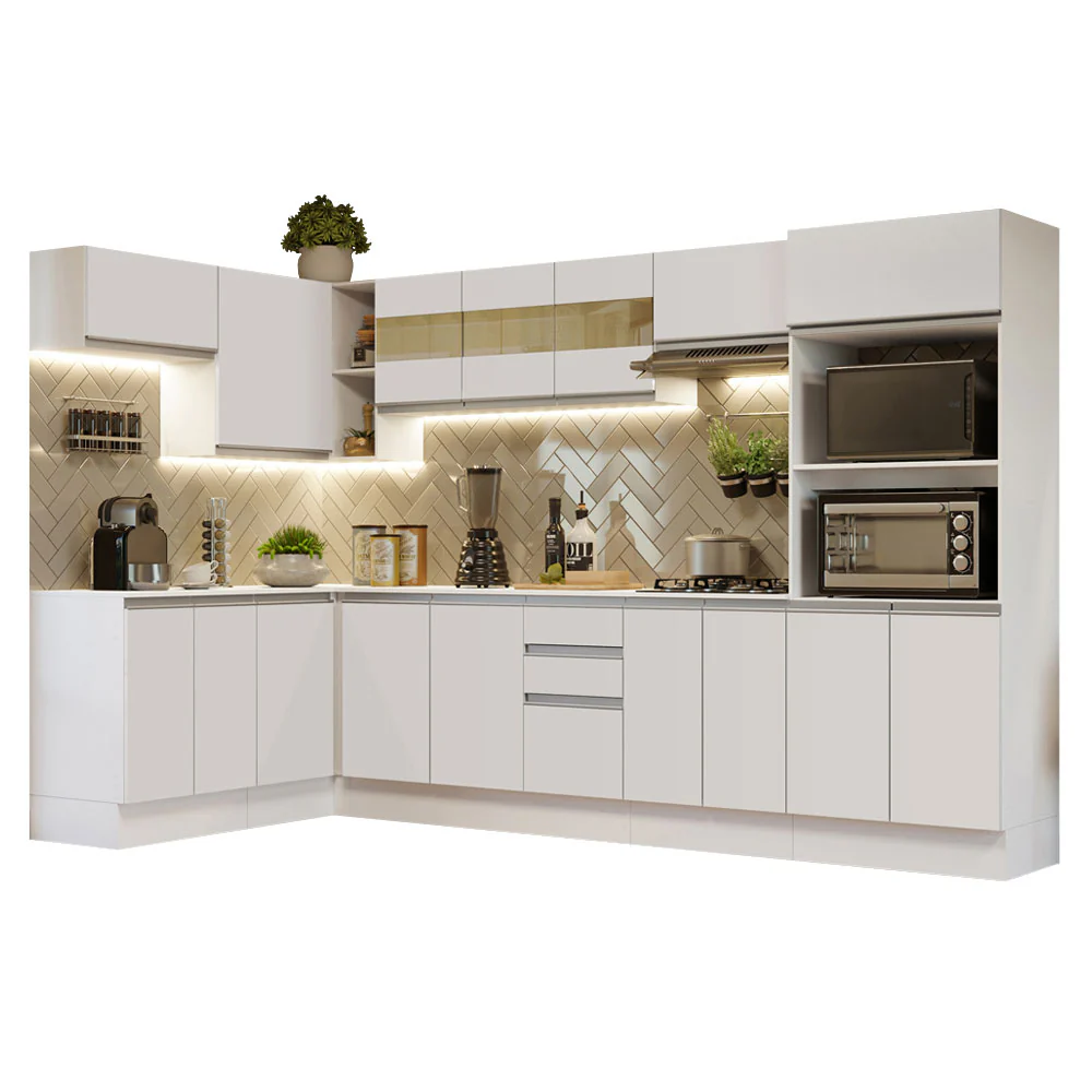Armário de Cozinha Completa de Canto 100% MDF 447cm Frentes Branco Smart Madesa 02 - Image 2