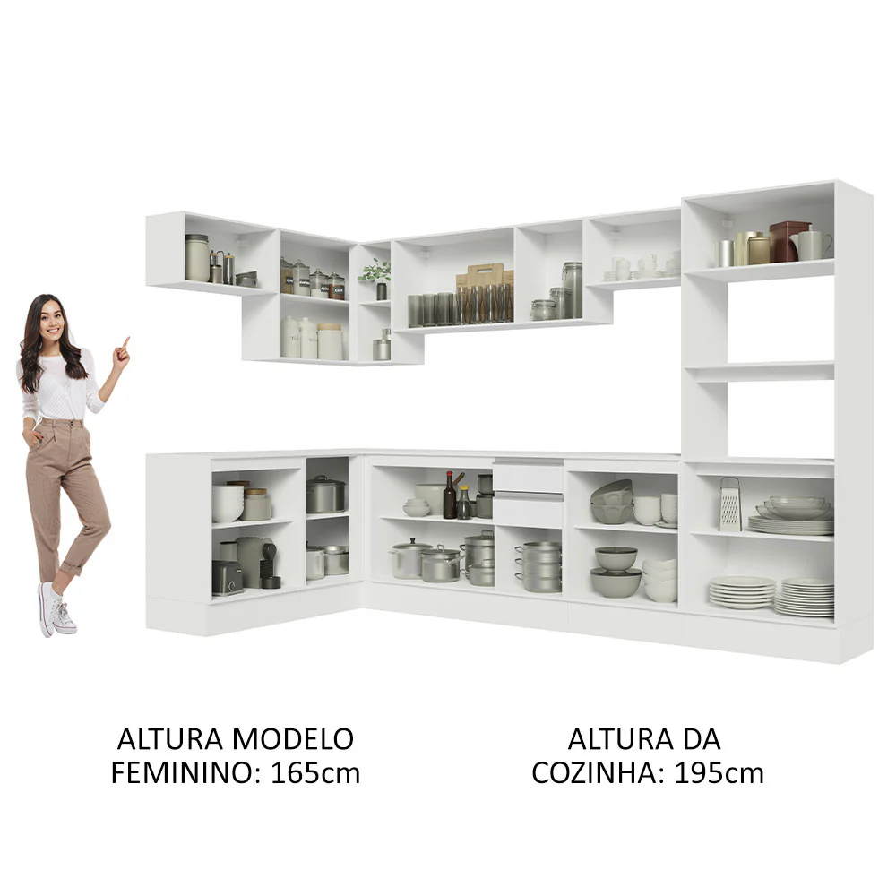 Armário de Cozinha Completa de Canto 100% MDF 447cm Frentes Branco Smart Madesa 02 - Image 5