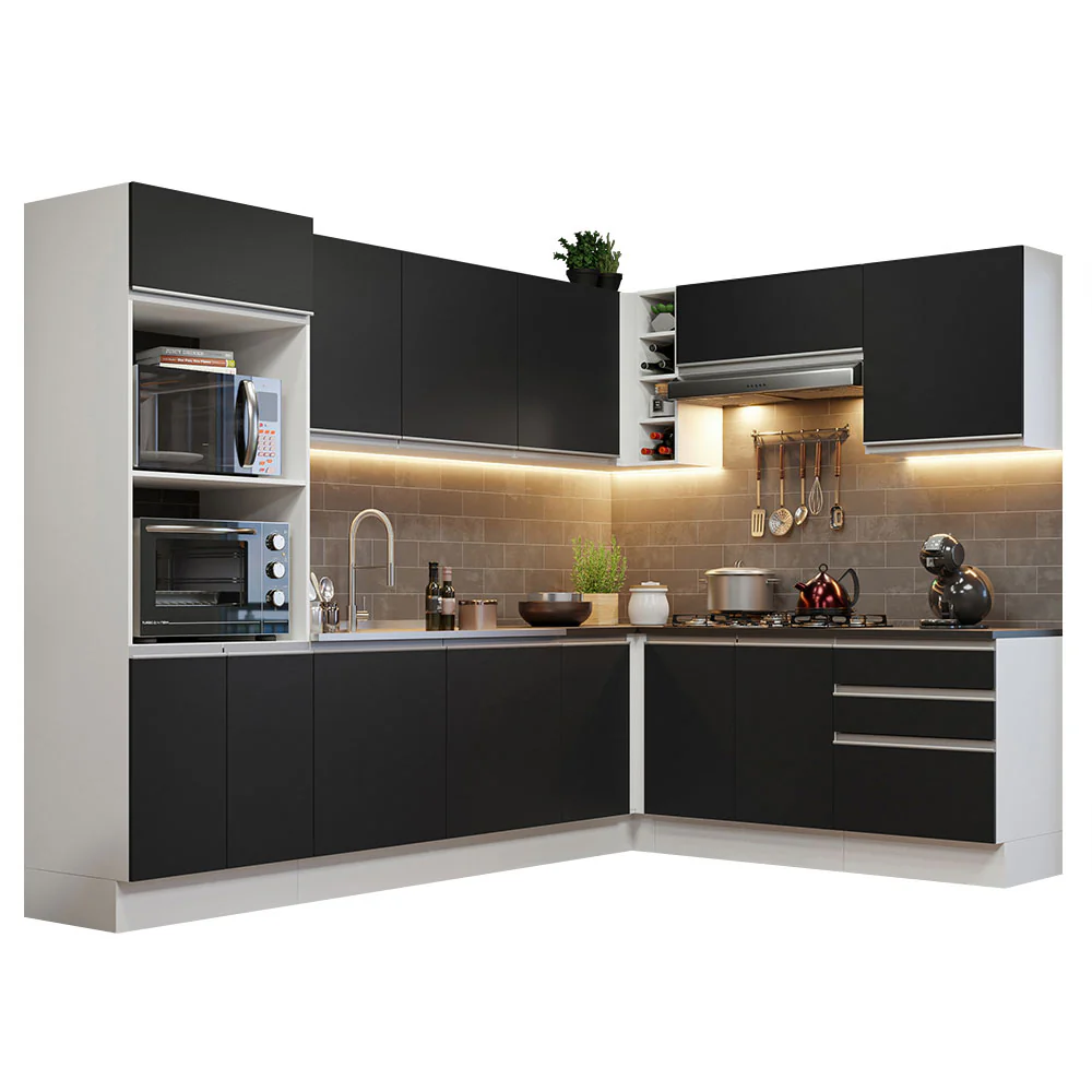Armário de Cozinha Completa de Canto 100% MDF 479cm Branco/Preto Acordes Madesa 03 - Image 2