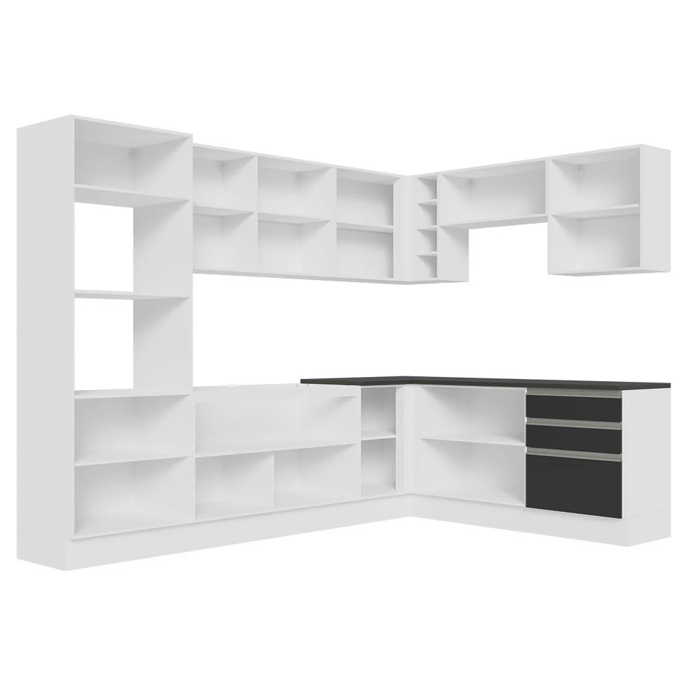 Armário de Cozinha Completa de Canto 100% MDF 479cm Branco/Preto Acordes Madesa 03 - Image 6