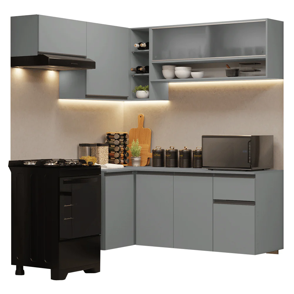 Armário de Cozinha Completa de Canto Suspenso 325cm Cinza Nice Madesa 01 - Image 2