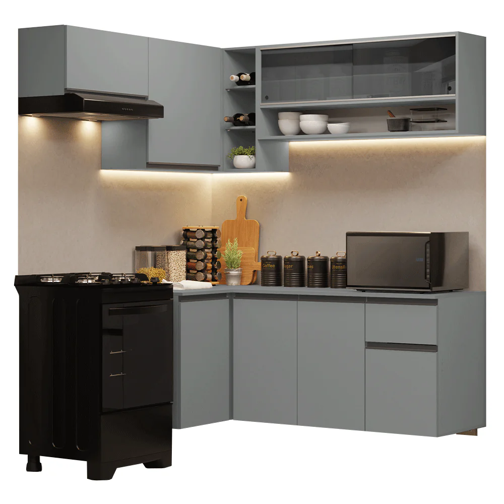 Armário de Cozinha Completa de Canto Suspenso 325cm Cinza Nice Madesa 02 - Image 2