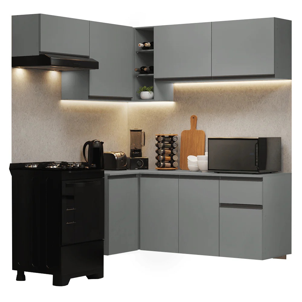 Armário de Cozinha Completa de Canto Suspenso 325cm Cinza Nice Madesa 05 - Image 2