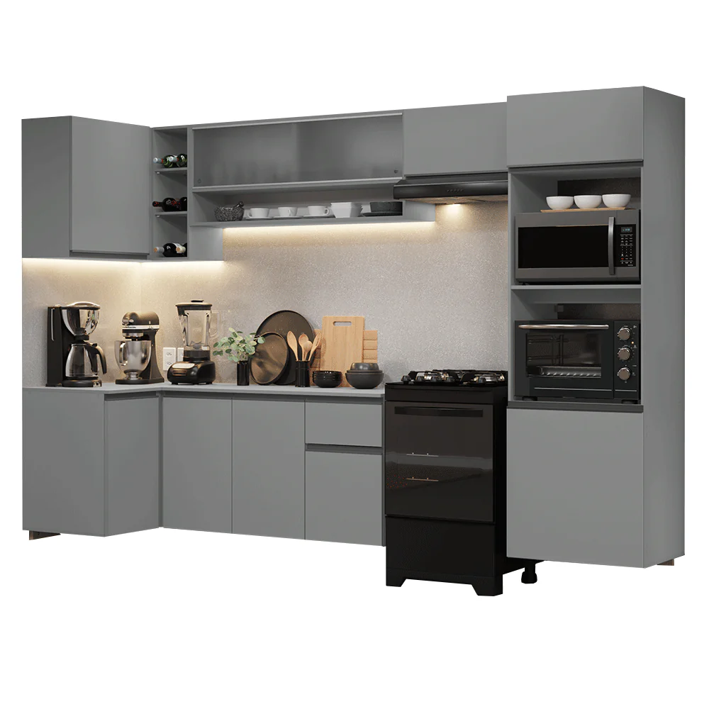 Armário de Cozinha Completa de Canto Suspenso 385cm Cinza Nice Madesa 01 - Image 2