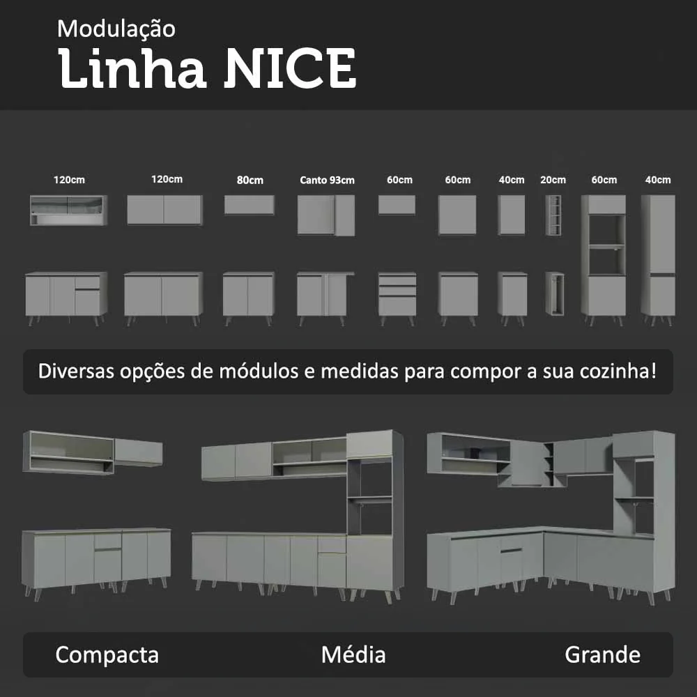 Armário de Cozinha Completa de Canto Suspenso 385cm Cinza Nice Madesa 02 - Image 11