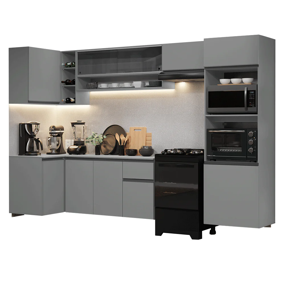 Armário de Cozinha Completa de Canto Suspenso 385cm Cinza Nice Madesa 02 - Image 2