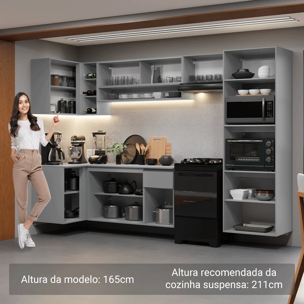 Armário de Cozinha Completa de Canto Suspenso 385cm Cinza Nice Madesa 02 - Image 5