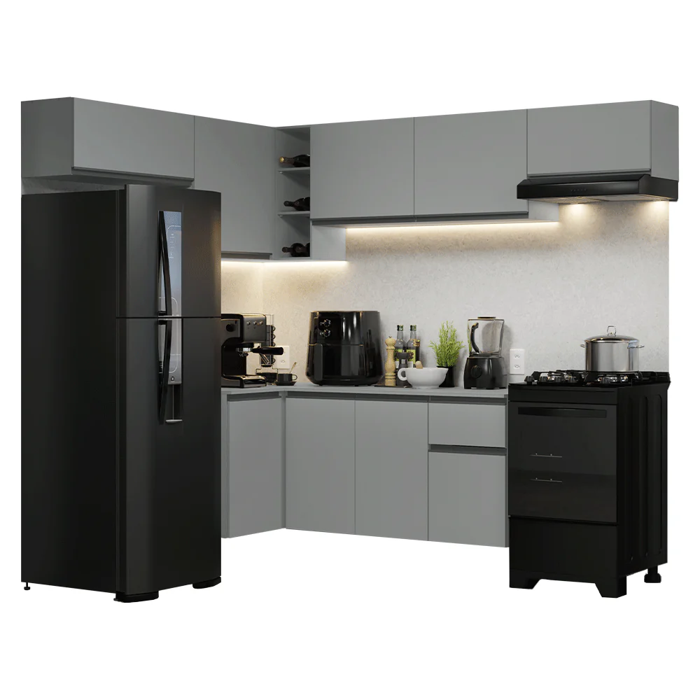 Armário de Cozinha Completa de Canto Suspenso 405cm Cinza Nice Madesa 01 - Image 2