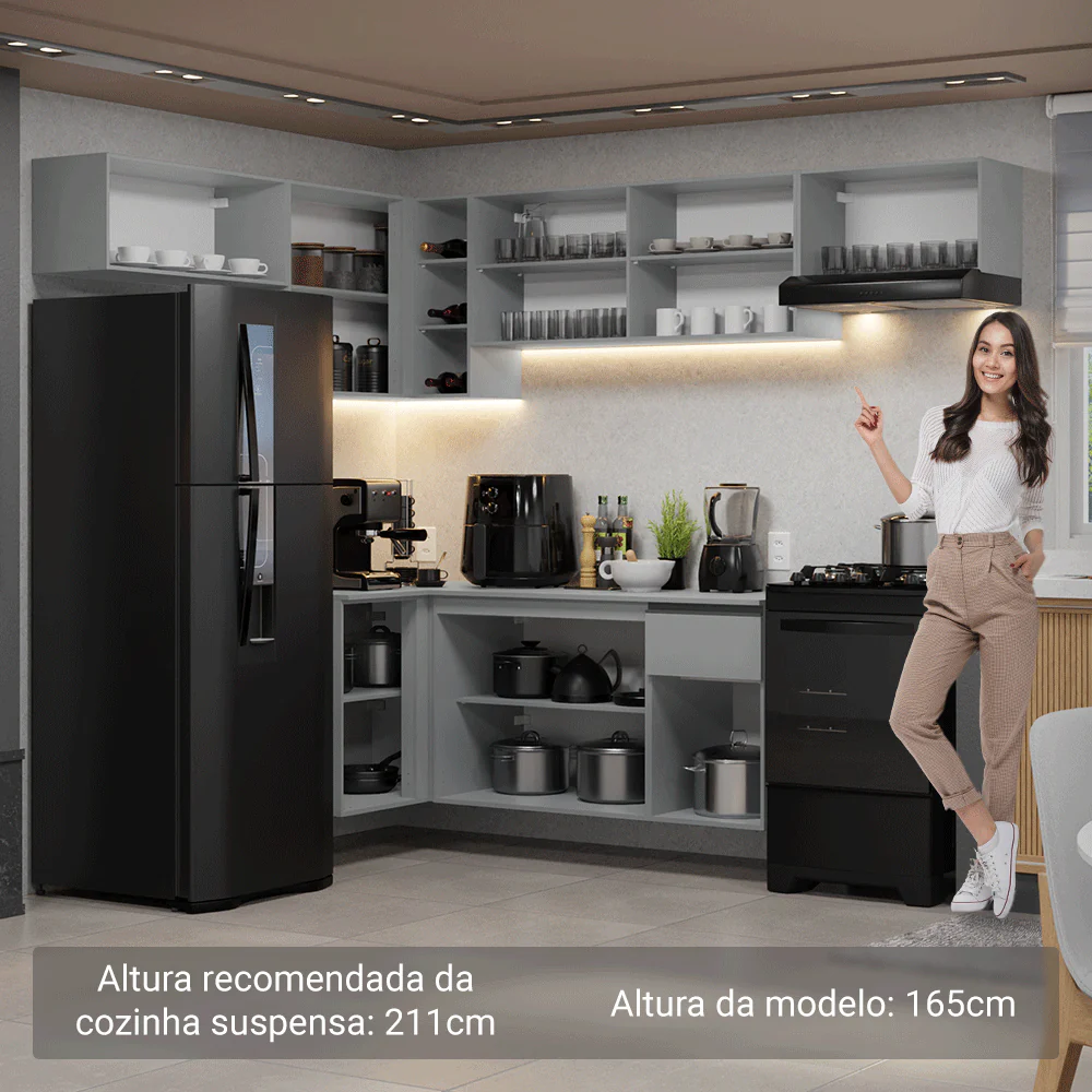 Armário de Cozinha Completa de Canto Suspenso 405cm Cinza Nice Madesa 01 - Image 5