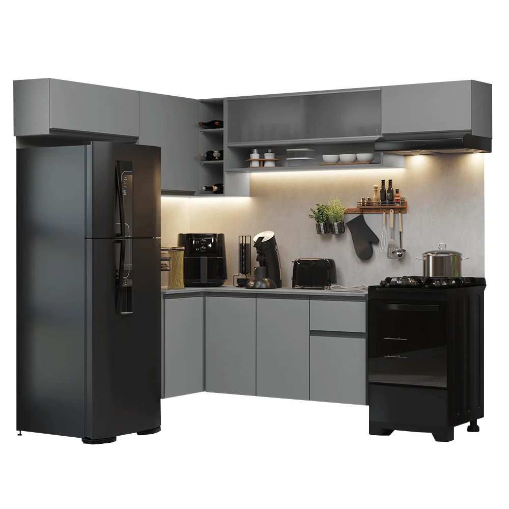 Armário de Cozinha Completa de Canto Suspenso 405cm Cinza Nice Madesa 03 - Image 2