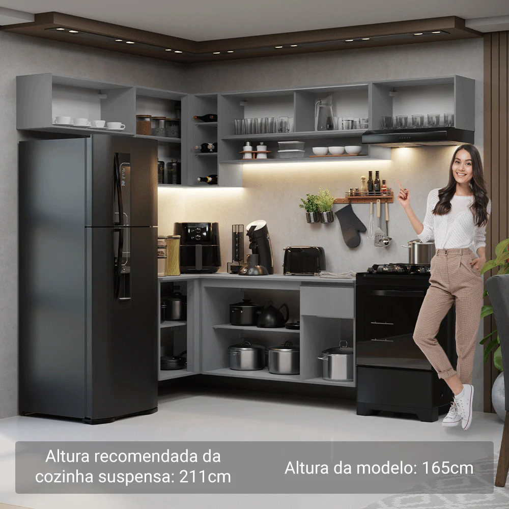 Armário de Cozinha Completa de Canto Suspenso 405cm Cinza Nice Madesa 03 - Image 5