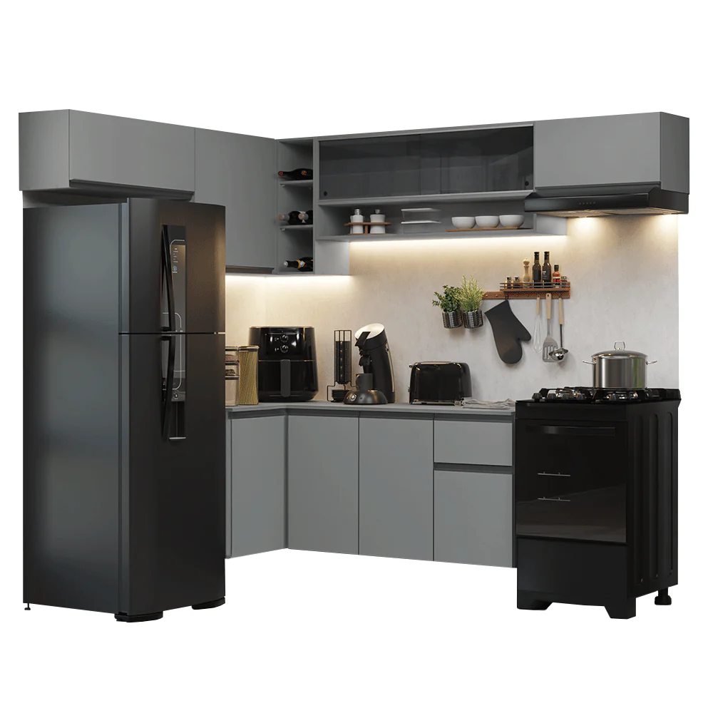 Armário de Cozinha Completa de Canto Suspenso 405cm Cinza Nice Madesa 04 - Image 2