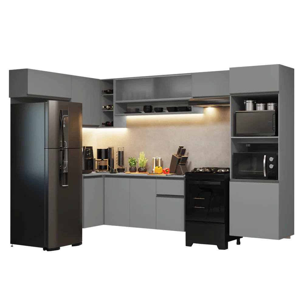 Armário de Cozinha Completa de Canto Suspenso 465cm Cinza Nice Madesa 06 - Image 2
