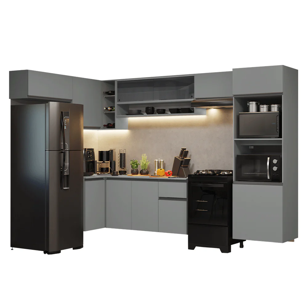Armário de Cozinha Completa de Canto Suspenso 465cm Cinza Nice Madesa 07 - Image 2