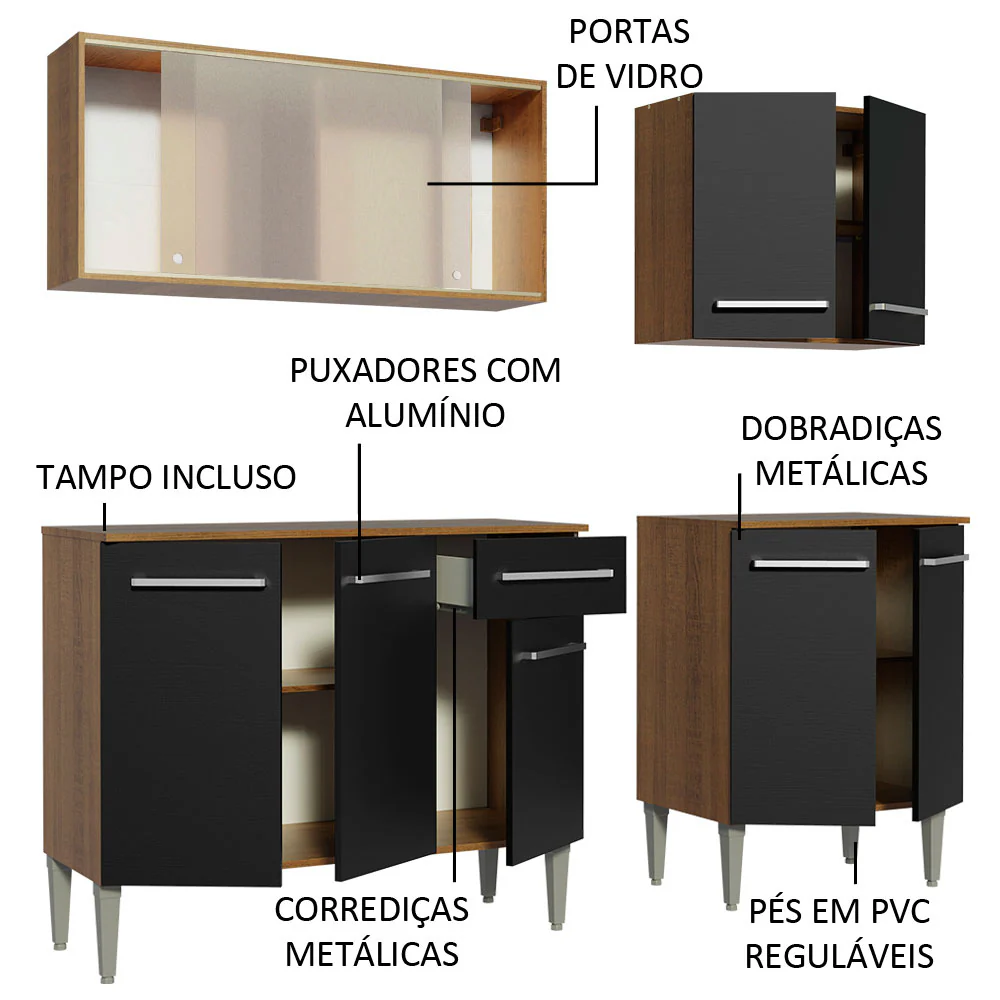 Armário de Cozinha Completa 169cm Rustic/Preto Emilly Box Madesa 03 - Image 4