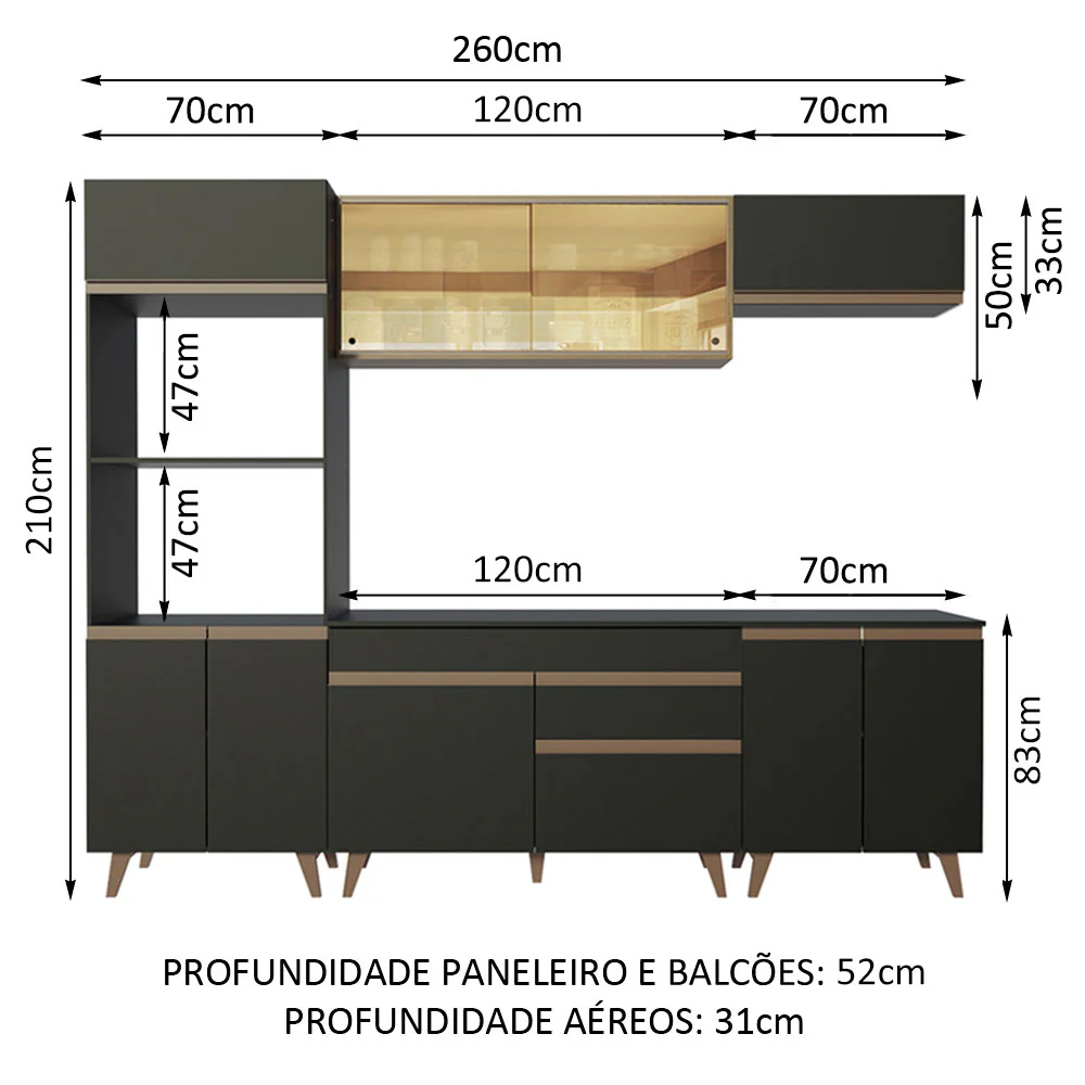 Armário de Cozinha Completa 260cm Preto/Rustic Reims Madesa 02 - Image 3