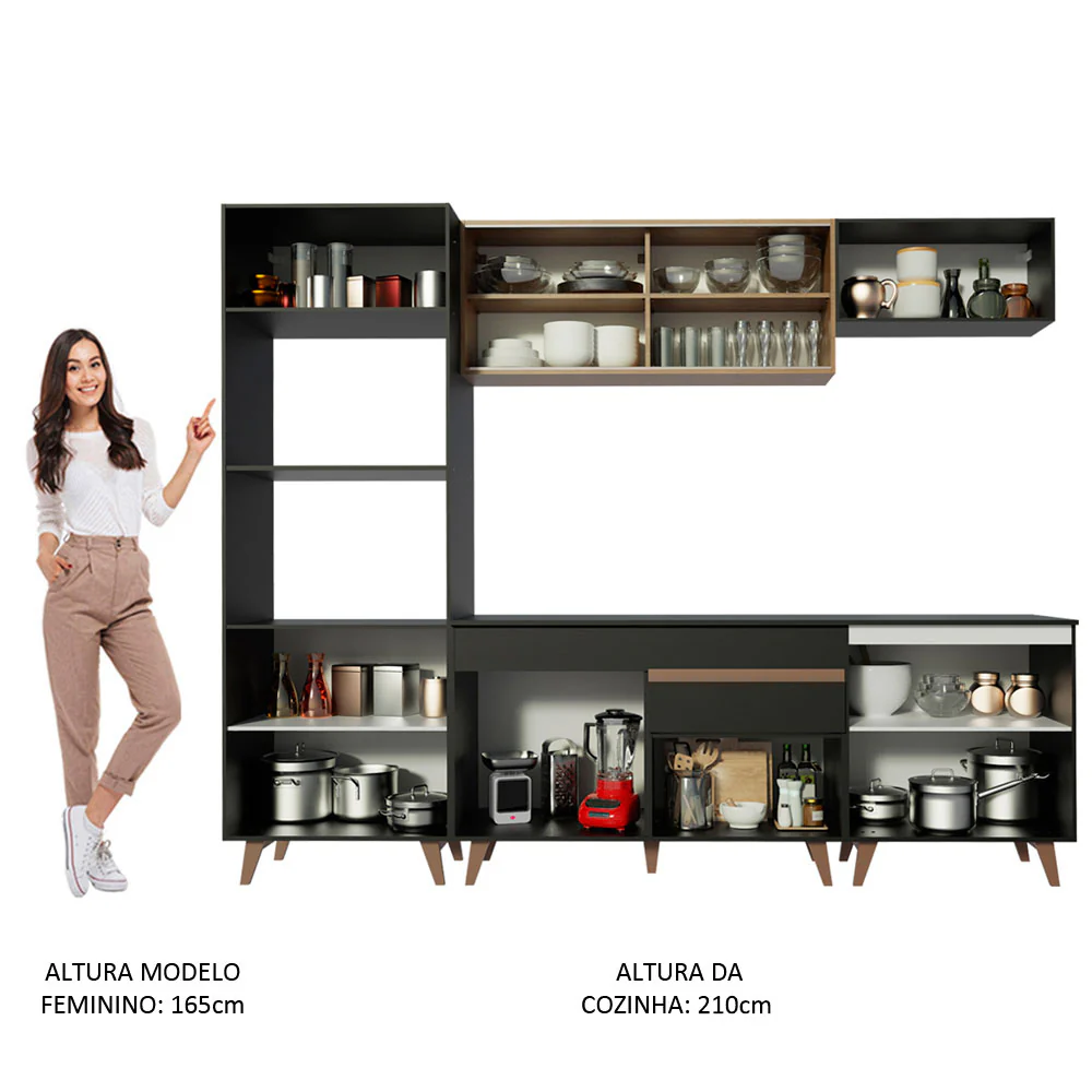 Armário de Cozinha Completa 260cm Preto/Rustic Reims Madesa 02 - Image 5