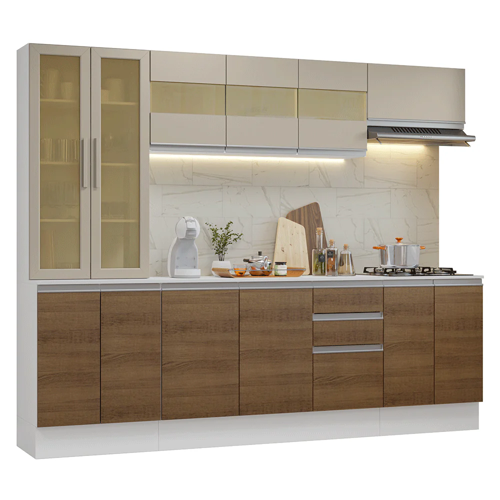 Armário de Cozinha Completa 100% MDF 240 cm Branco/Rustic/Crema Smart Madesa 01 - Image 2