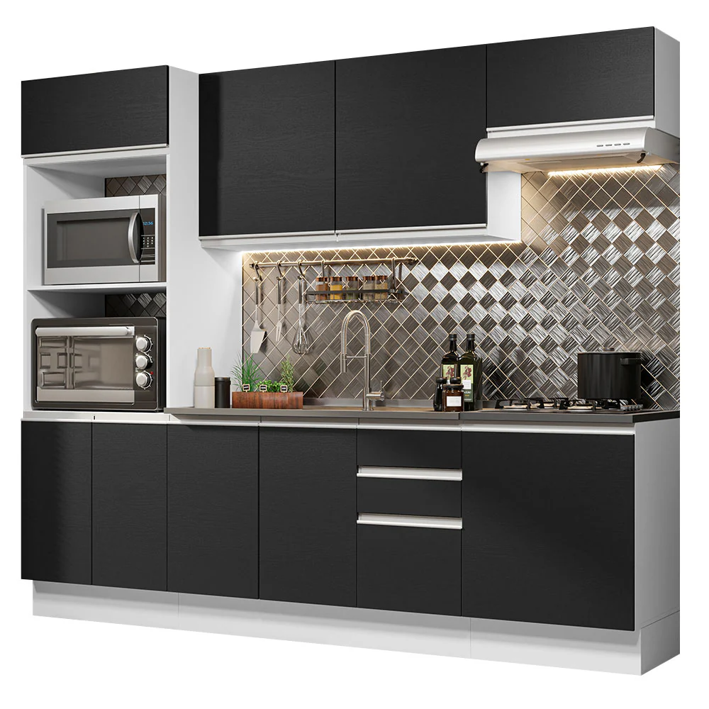 Armário de Cozinha Completa 100% MDF 250cm Branco/Preto Acordes Madesa 03 - Image 2
