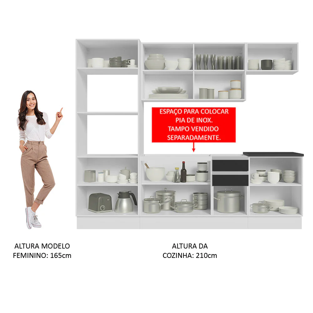 Armário de Cozinha Completa 100% MDF 250cm Branco/Preto Acordes Madesa 03 - Image 5
