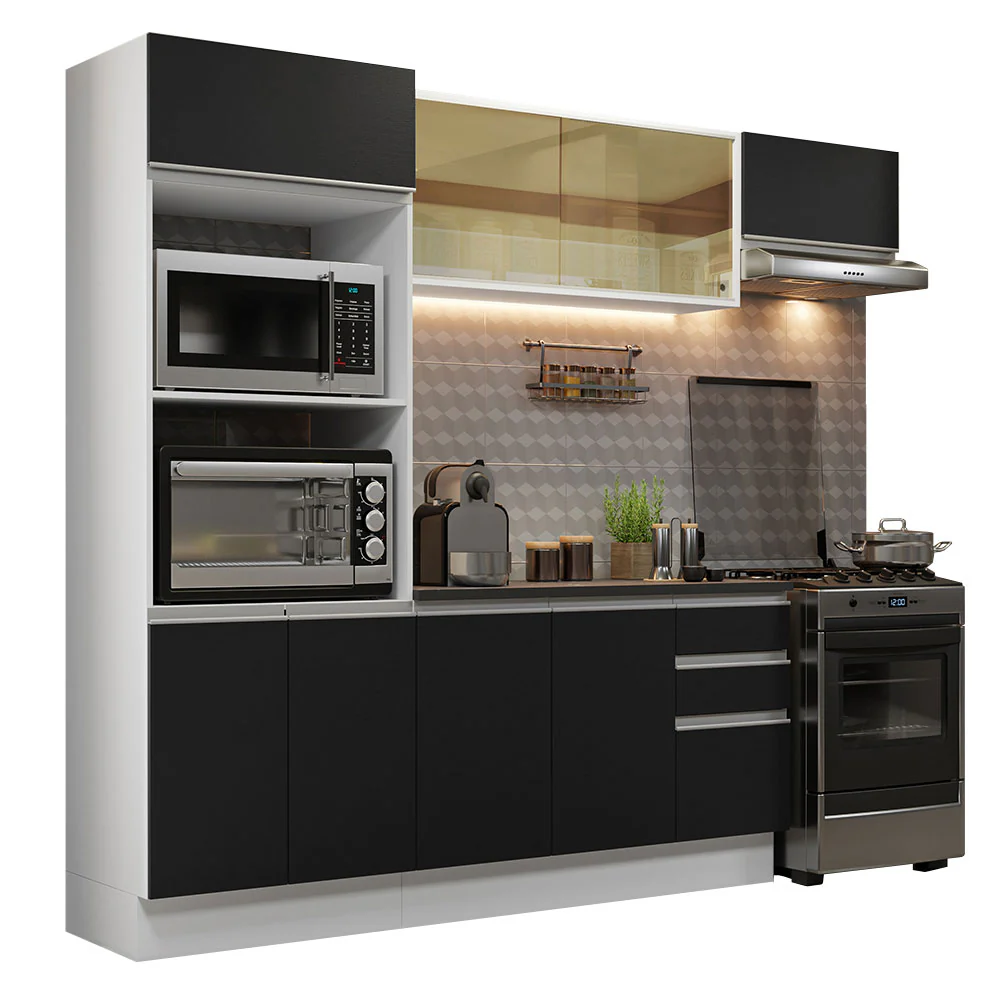 Armário de Cozinha Completa 100% MDF 250cm Branco/Preto Acordes Madesa 04 - Image 2