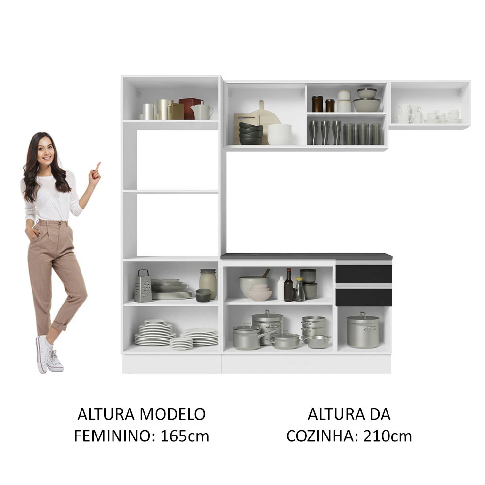 Armário de Cozinha Completa 100% MDF 250cm Branco/Preto Acordes Madesa 04 - Image 5