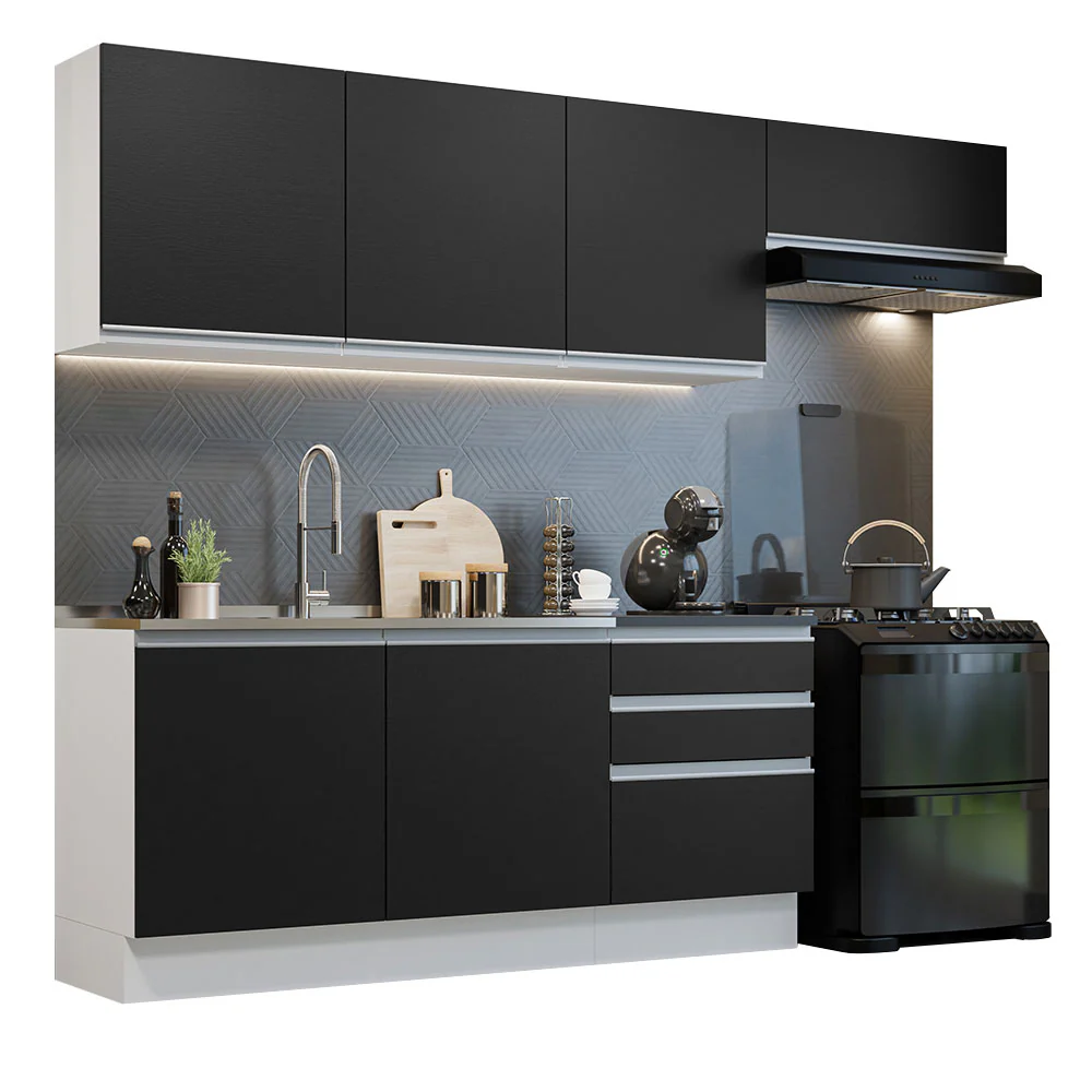 Armário de Cozinha Completa 100% MDF 260cm Branco/Preto Acordes Madesa 03 - Image 2