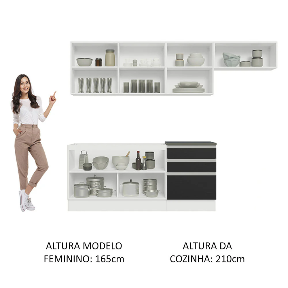 Armário de Cozinha Completa 100% MDF 260cm Branco/Preto Acordes Madesa 03 - Image 5