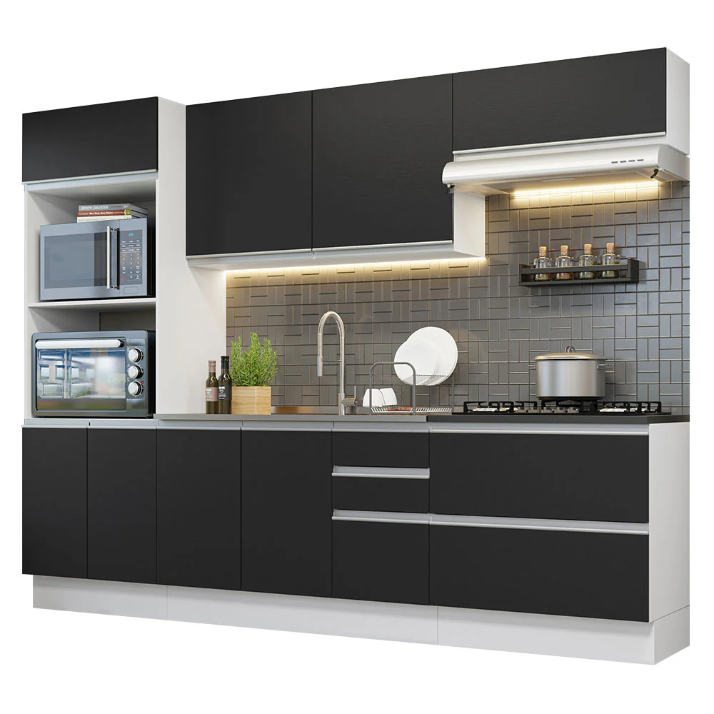 Armário de Cozinha Completa 100% MDF 270cm Branco/Preto Acordes Madesa 06 - Image 2