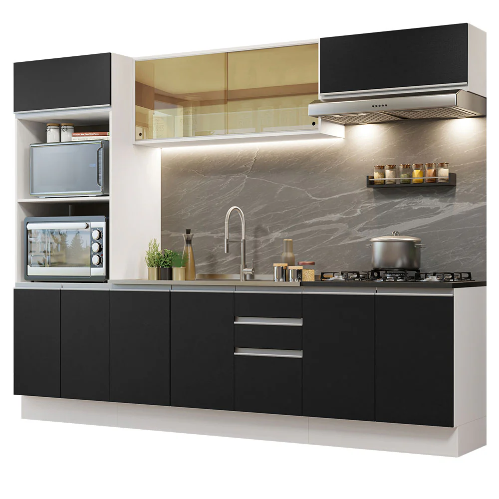 Armário de Cozinha Completa 100% MDF 270cm Branco/Preto Acordes Madesa 07 - Image 2