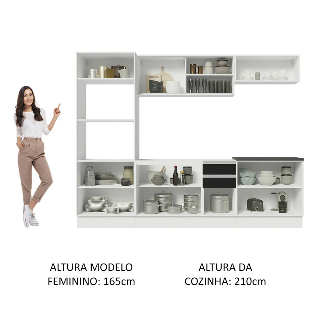Armário de Cozinha Completa 100% MDF 270cm Branco/Preto Acordes Madesa 07 - Image 5