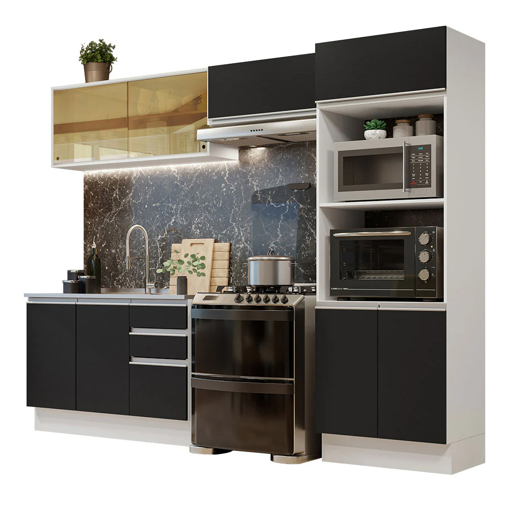 Armário de Cozinha Completa 100% MDF 270cm Branco/Preto Acordes Madesa 08 - Image 2