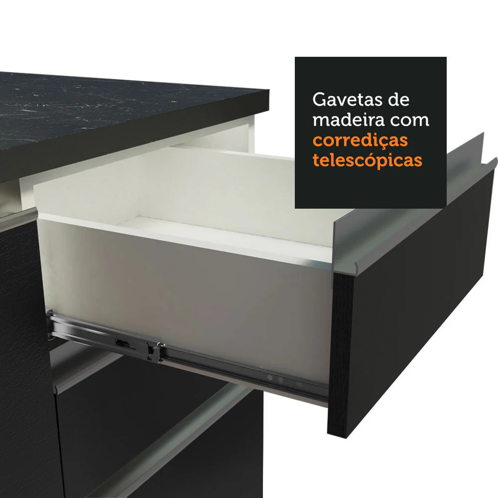 Armário de Cozinha Completa 100% MDF 270cm Branco/Preto Acordes Madesa 08 - Image 7