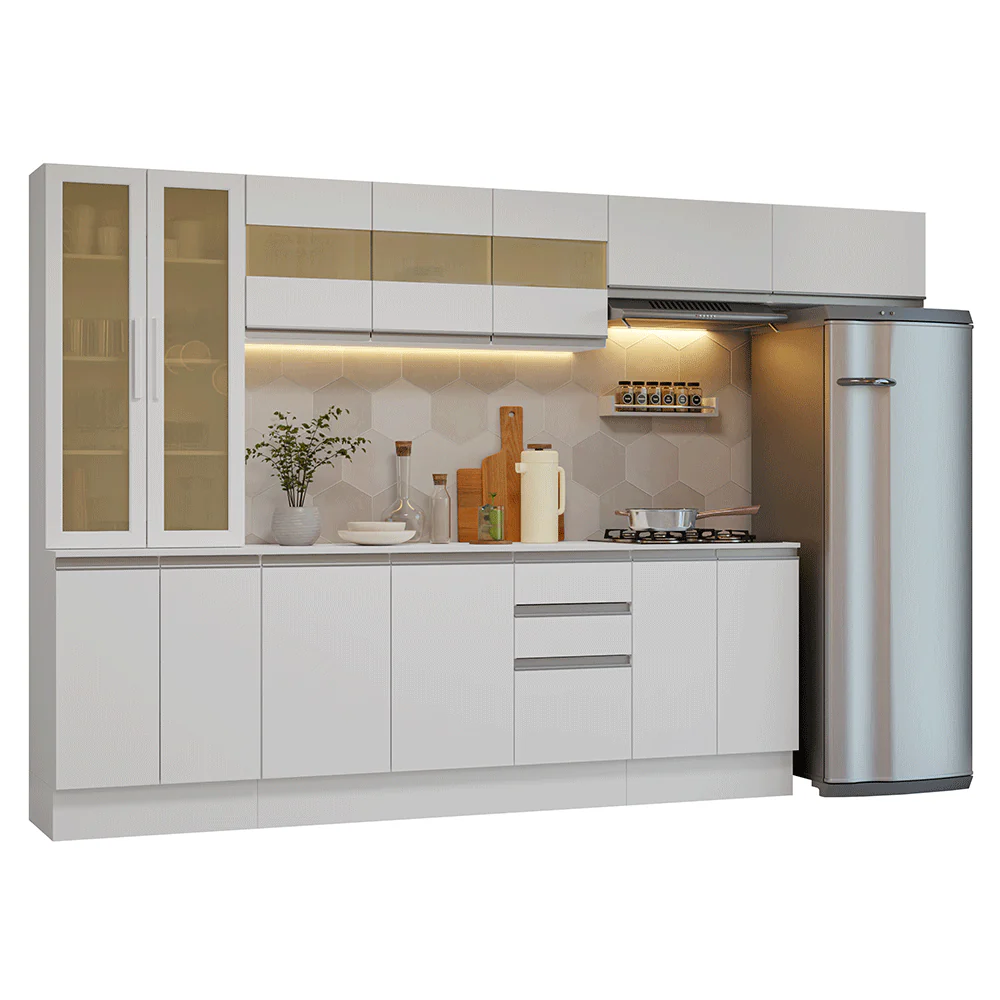 Armário de Cozinha Completa 100% MDF 300 cm Branco Smart Madesa 04 - Image 2