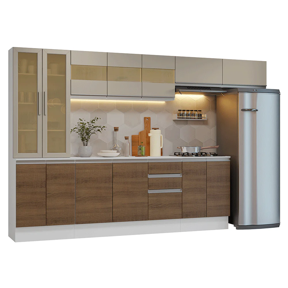 Armário de Cozinha Completa 100% MDF 300 cm Branco/Rustic/Crema Smart Madesa 04 - Image 2