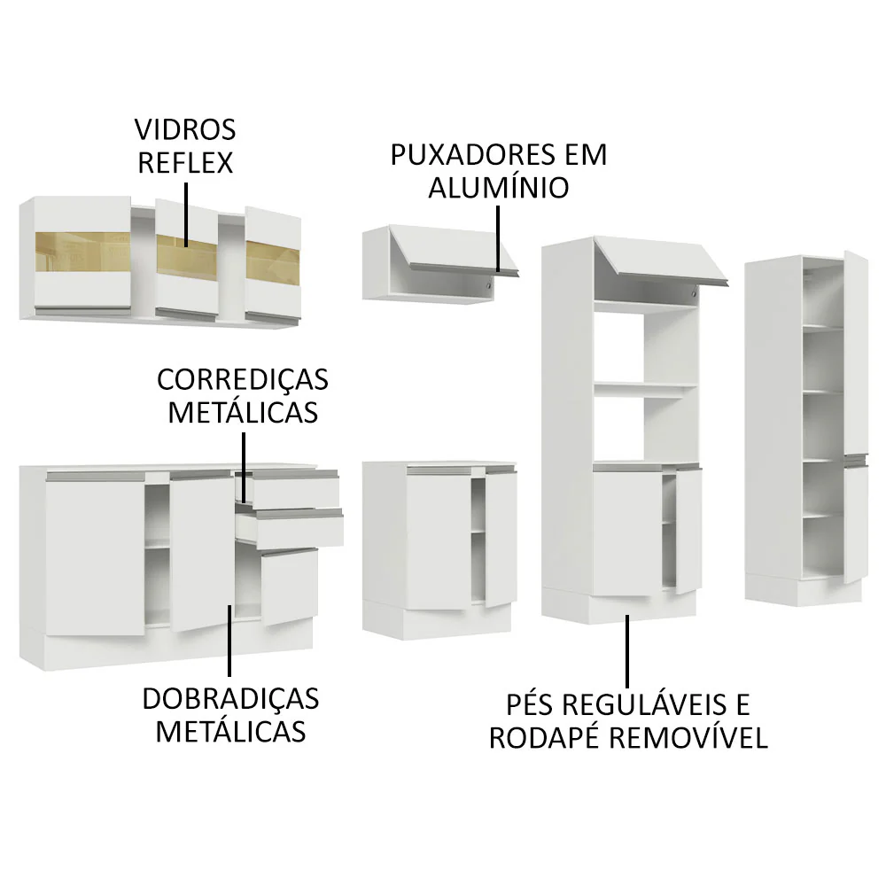 Armário de Cozinha Completa 100% MDF 300cm Branco Smart Madesa 02 - Image 4