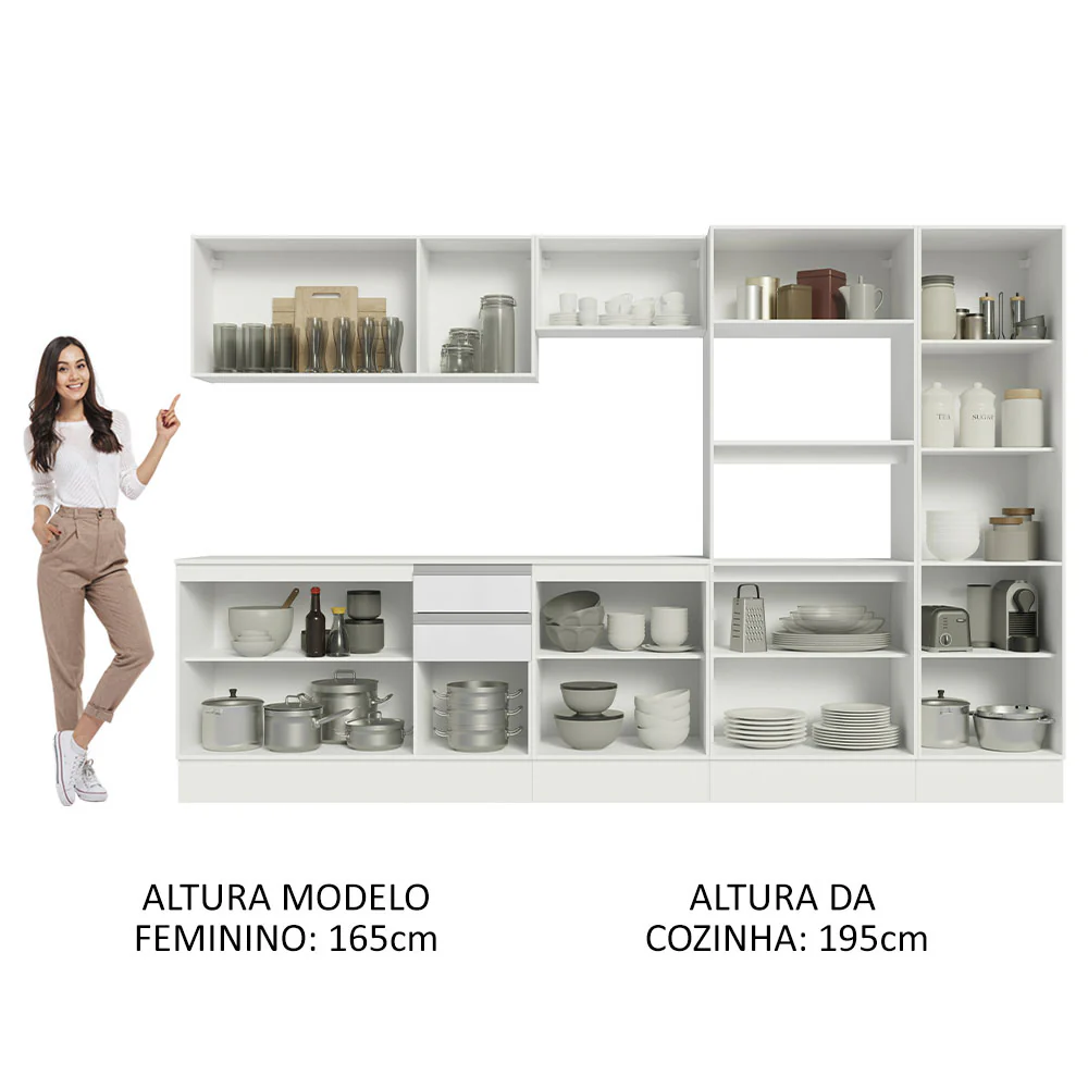 Armário de Cozinha Completa 100% MDF 300cm Branco Smart Madesa 02 - Image 5