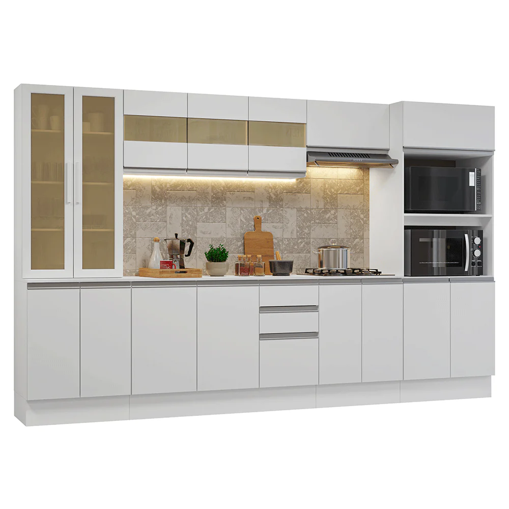 Armário de Cozinha Completa 100% MDF 310 cm Branco Smart Madesa 03 - Image 2