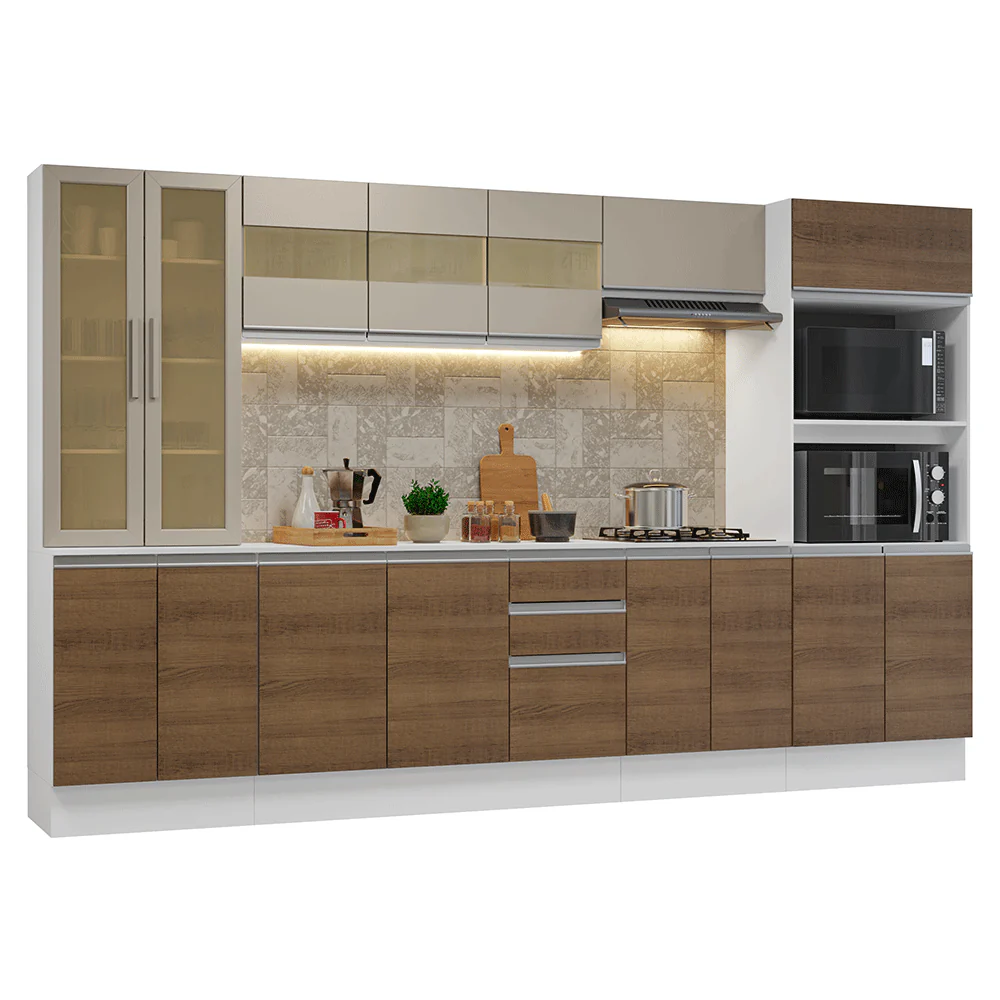 Armário de Cozinha Completa 100% MDF 310 cm Branco/Rustic/Crema Smart Madesa 03 - Image 2