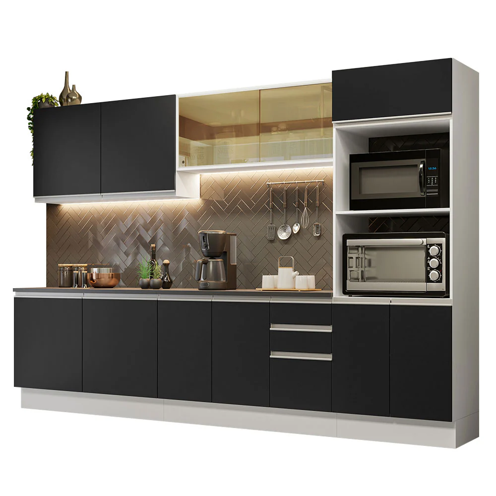 Armário de Cozinha Completa 100% MDF 310cm Branco/Preto Acordes Madesa 01 - Image 2