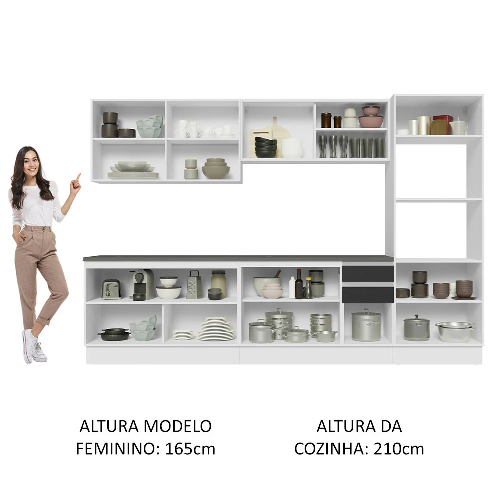 Armário de Cozinha Completa 100% MDF 310cm Branco/Preto Acordes Madesa 01 - Image 5