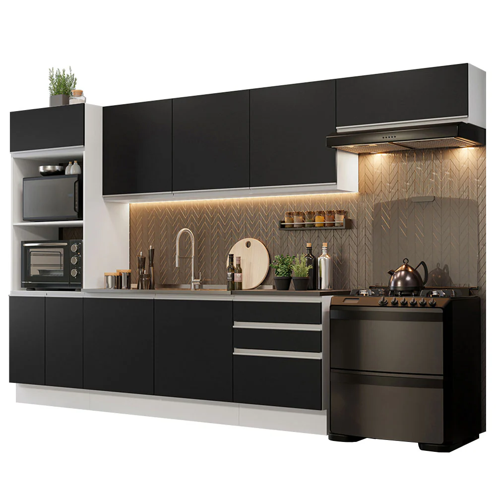 Armário de Cozinha Completa 100% MDF 330cm Branco/Preto Acordes Madesa 06 - Image 2