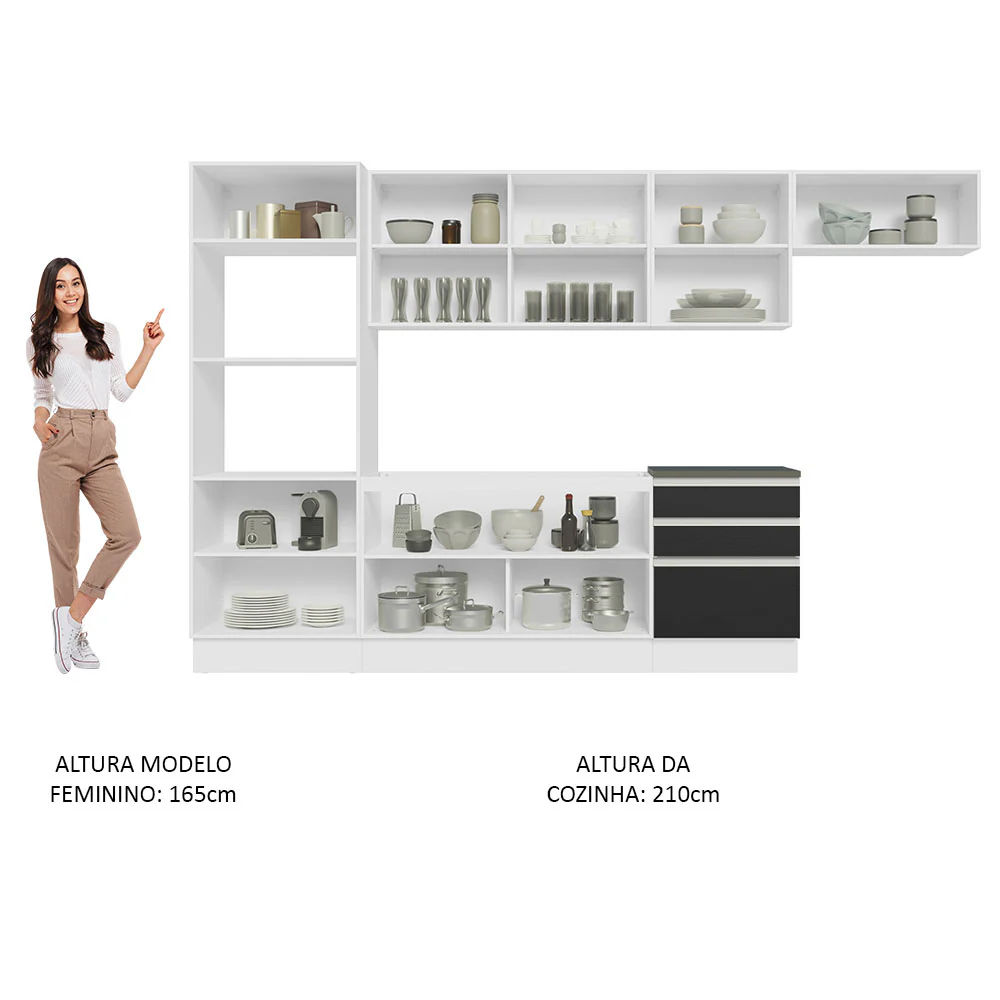 Armário de Cozinha Completa 100% MDF 330cm Branco/Preto Acordes Madesa 06 - Image 5