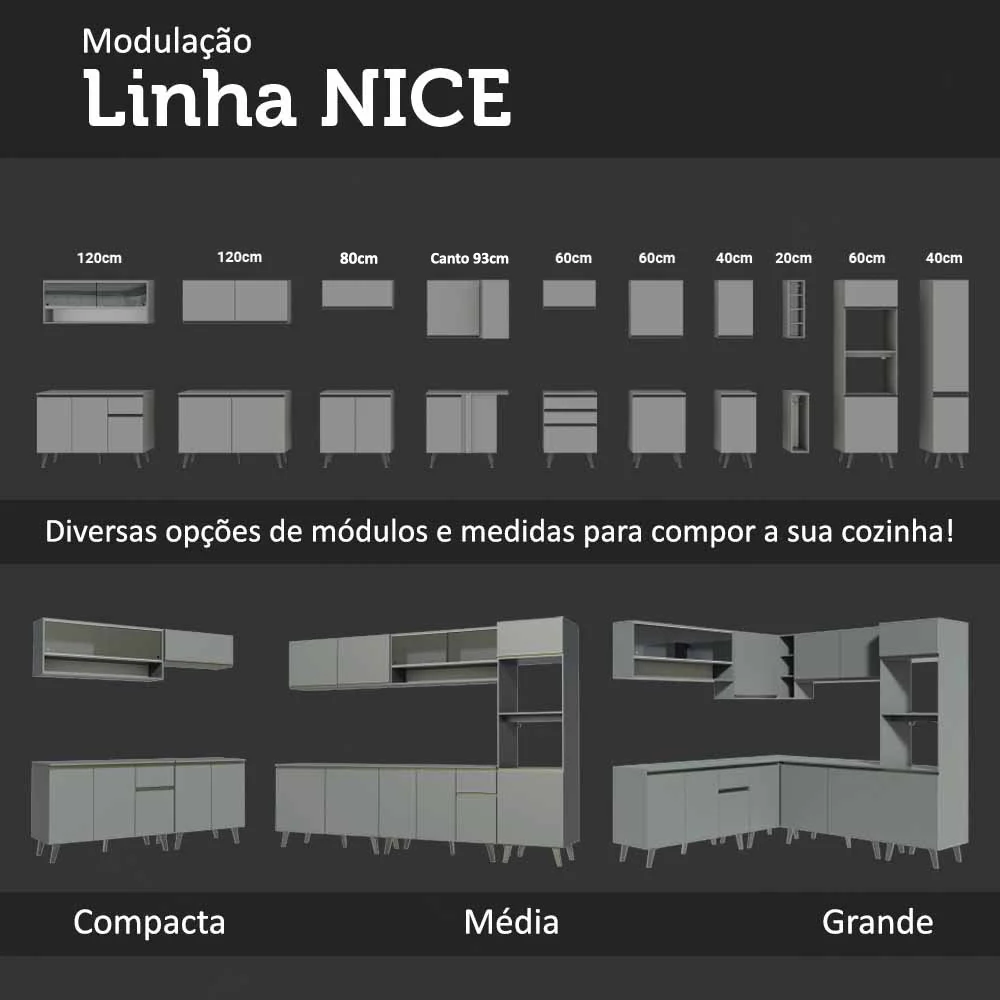 Armário de Cozinha Completa Suspenso 220cm Cinza Nice Madesa 02 - Image 10