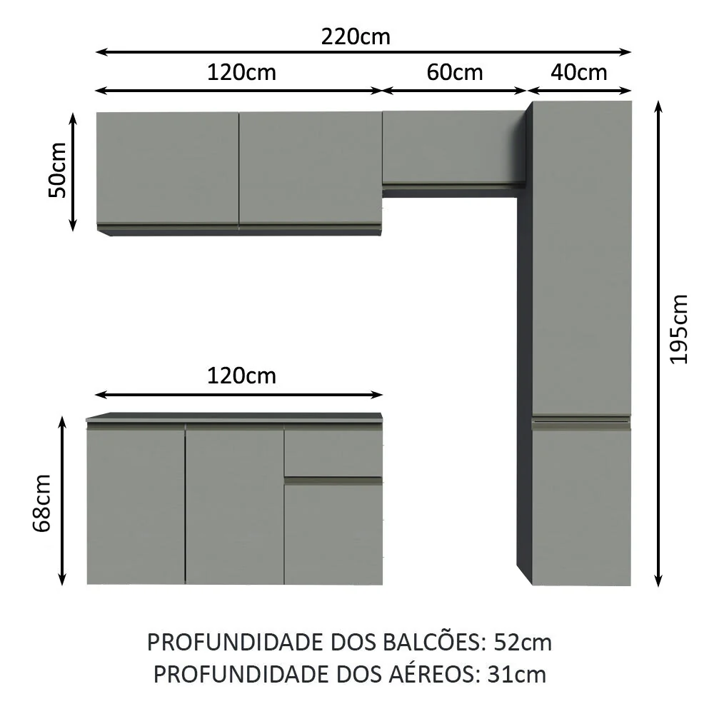 Armário de Cozinha Completa Suspenso 220cm Cinza Nice Madesa 04 - Image 3