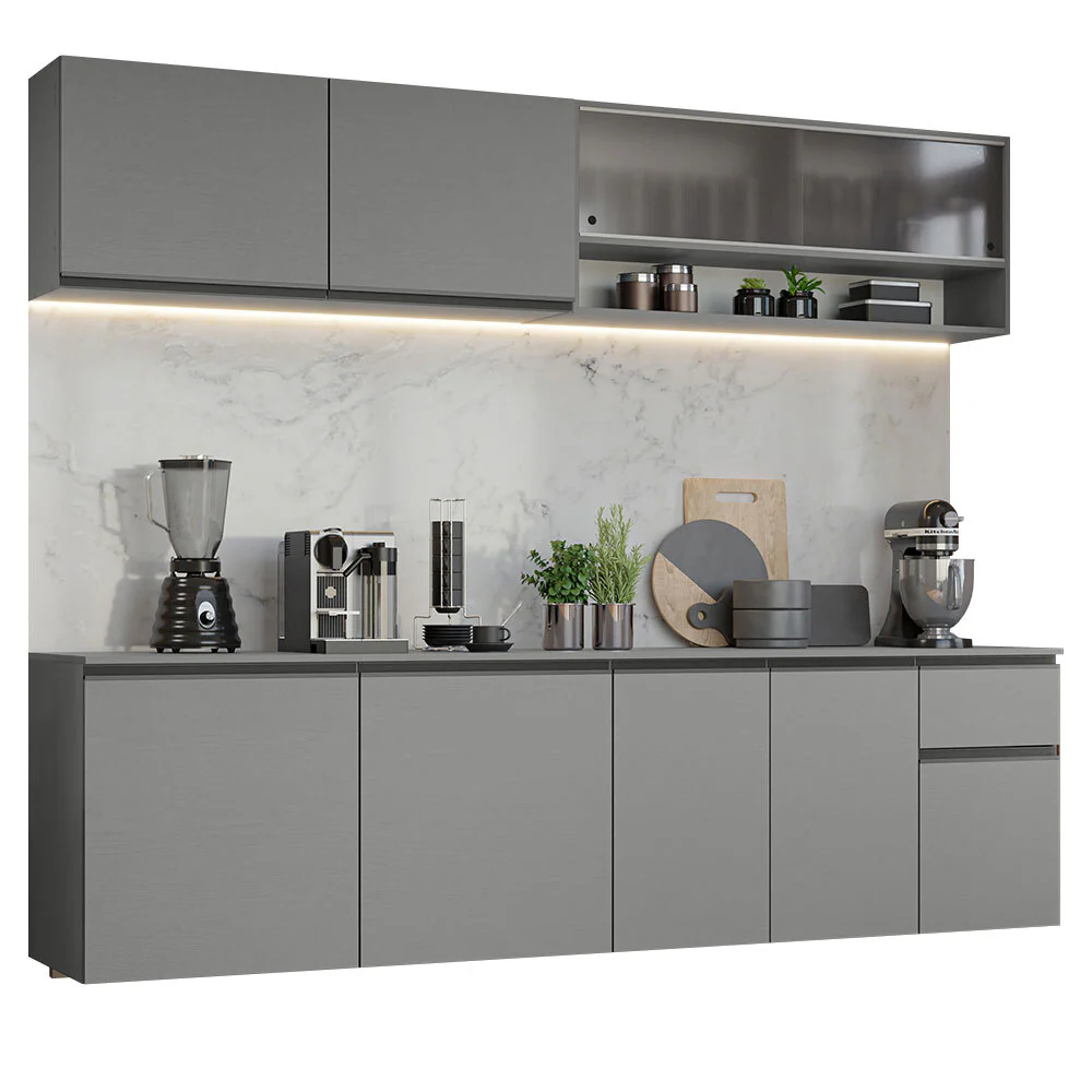 Armário de Cozinha Completa Suspenso 240cm Cinza Nice Madesa 04 - Image 2